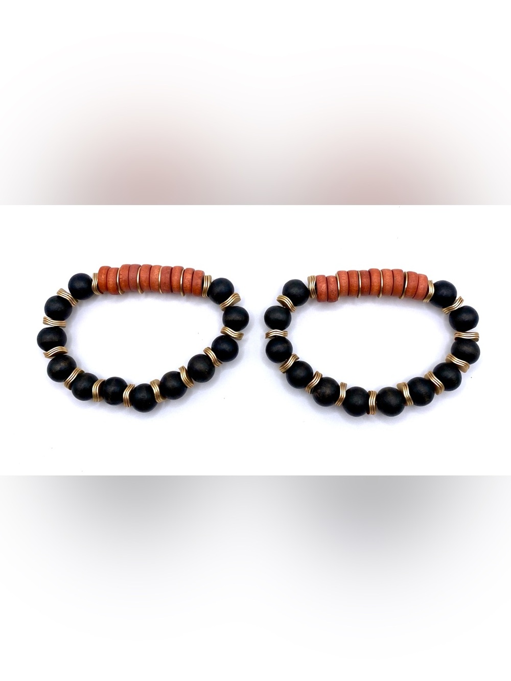 Beautiful Matte Black & Coral Stackable Beaded Bracelet Set - Picture 4 of 5